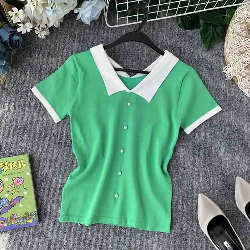 Женская трикотажная футболка с коротким рукавом Повседневная облегающая