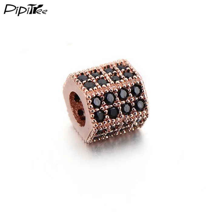 Rose Gold Pipitree модные геометрические черные CZ бусины для мужчин браслеты и браслеты Изготовление ювелирных изделий простые амулеты разделительные бусины DIY аксессуары - Цвет: Rose Gold
