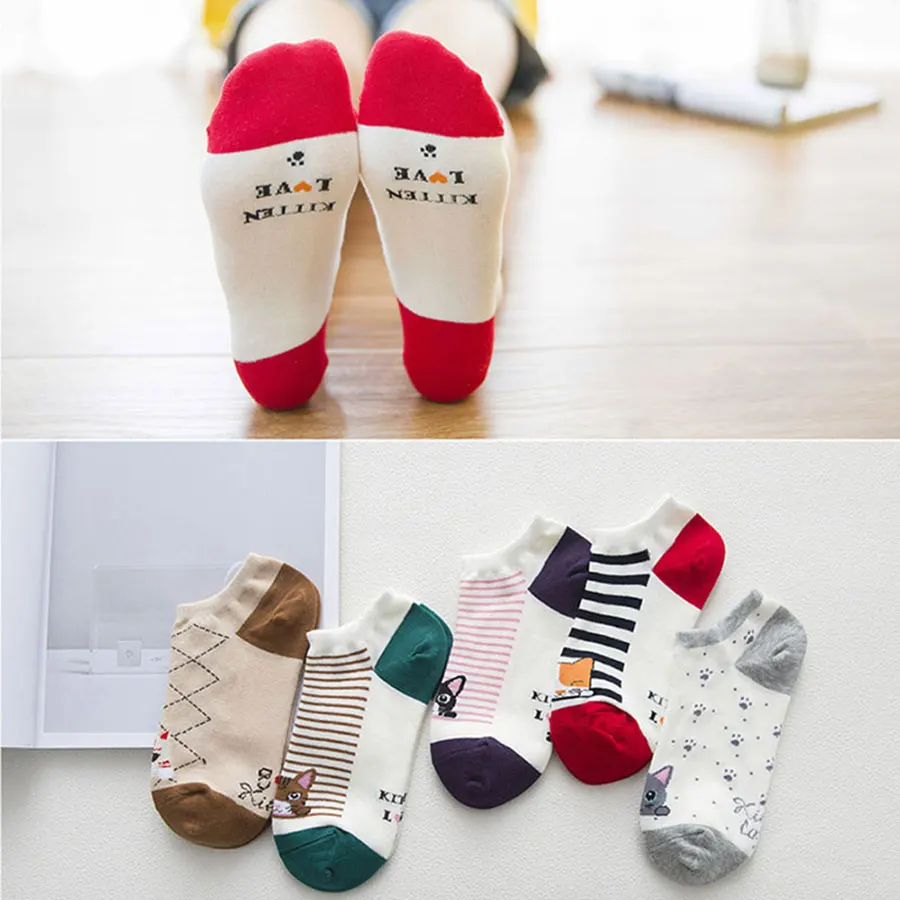 5 пар/лот женские летние хлопковые носки тонкие короткие повседневные забавные с