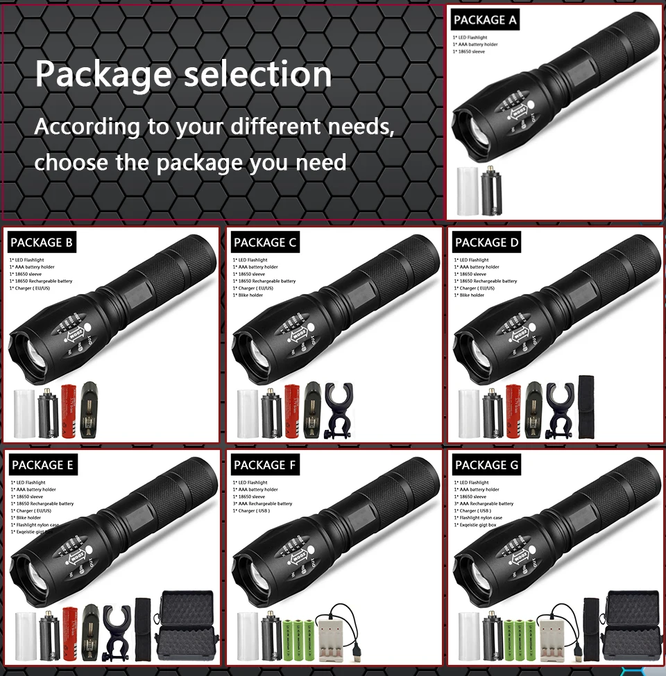 Led flashlight Ultra Bright torch V6 L2 T6 Camping light 5 switch Modes Zoomable Bicycle Light use 18650 battery