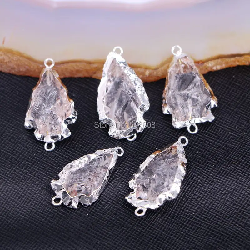 10 шт. ZYZ-4813 ясно кварц Arrowhead разъем, кварц Arrowhead кулон, серебряный обрезная прозрачный кварцевый Золото Стрелка из бисера