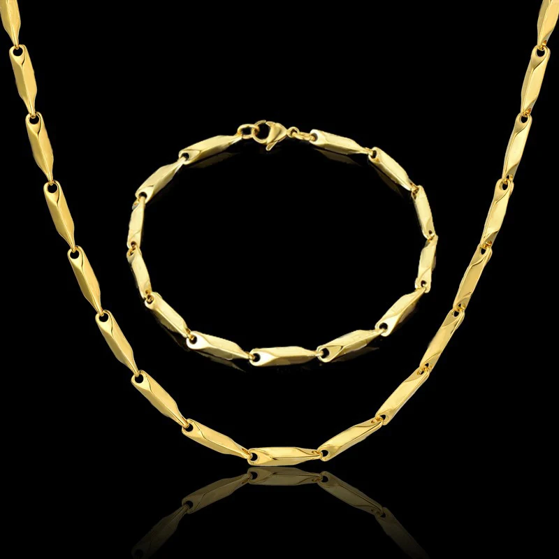 

Cheap Fashion Jewelry Sets 3MM Gold Color Stainless Steel Link Chain Necklace & Bracelet For Men Women Jewelry Dropshipping