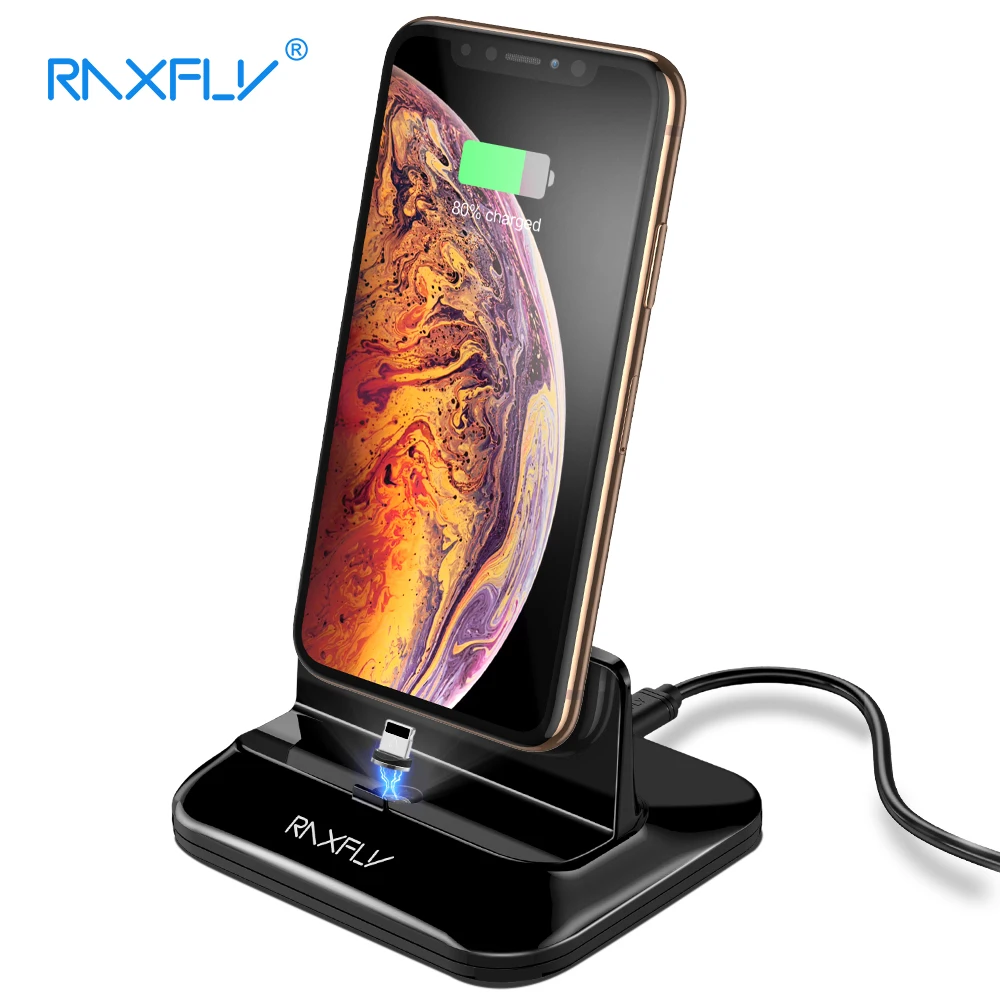 Магнитный Держатель зарядного устройства RAXFLY для Samsung Huawei iPhone XS Type C Micro USB 8Pin