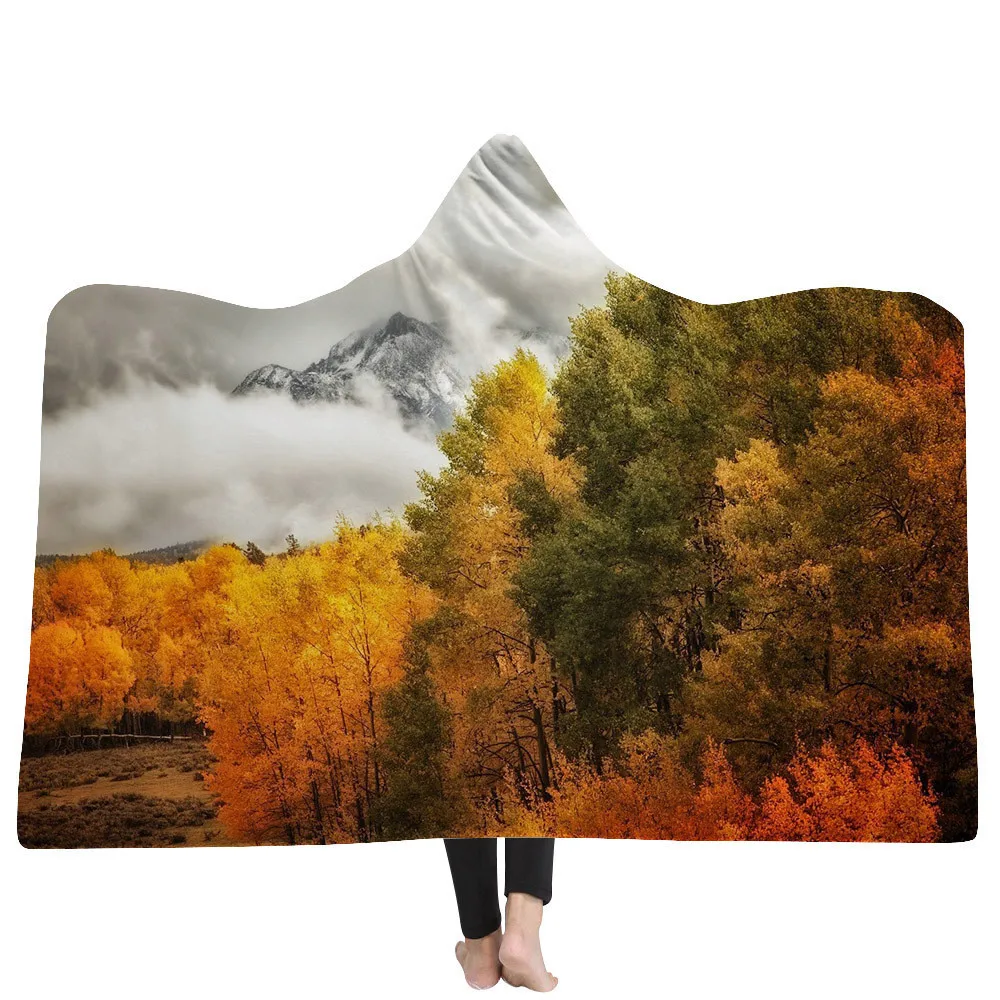 Одеяло с капюшоном для взрослых и детей зимнее теплое шерстяное одеяло 3D принтом