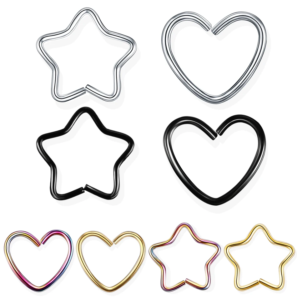 1PC Steel Daith Heart Star Rings Ear Cartilage Tragus Piercings Nose Hoop Rings Labret Piercing Daith Orbital Ear Helix Jewelrys