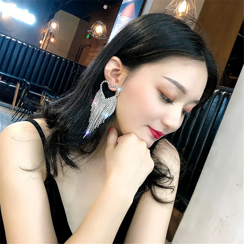 Женские длинные серьги стразы FYUAN с кристаллами в форме сердца вечерние