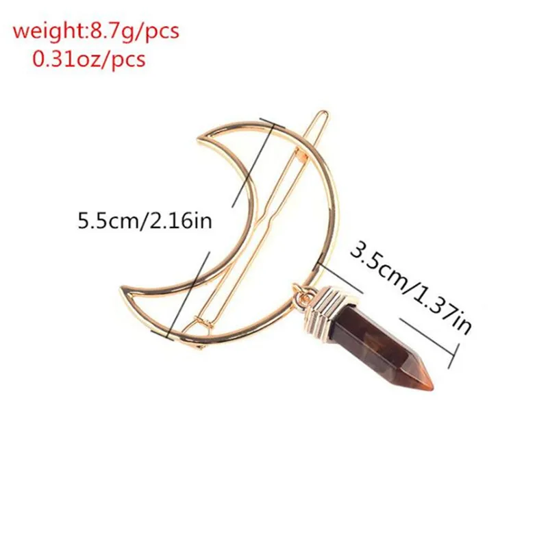 Louleur Moon Shape Hair Clips Quartz Natural Stone Hexagon Prism Charming Hairpin Gifts Hollow Gold Vintage Accessories | Украшения и