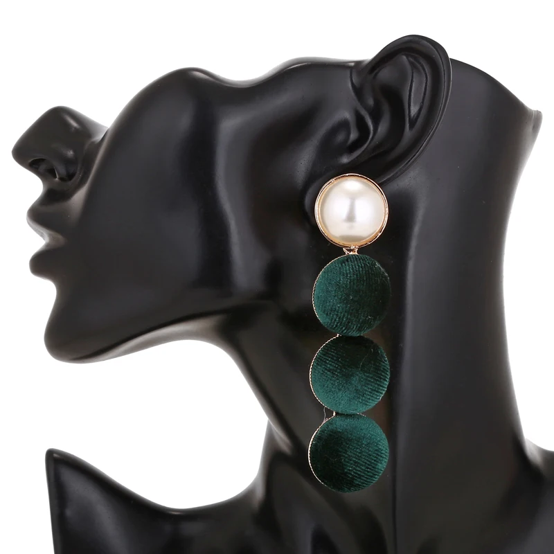 YAOLOGE Korean Imitation Pearls Velvet Ball Earrings Vintage Statement Long Earring for Women Female Jewelry Brincos Gifts E1548 | Украшения