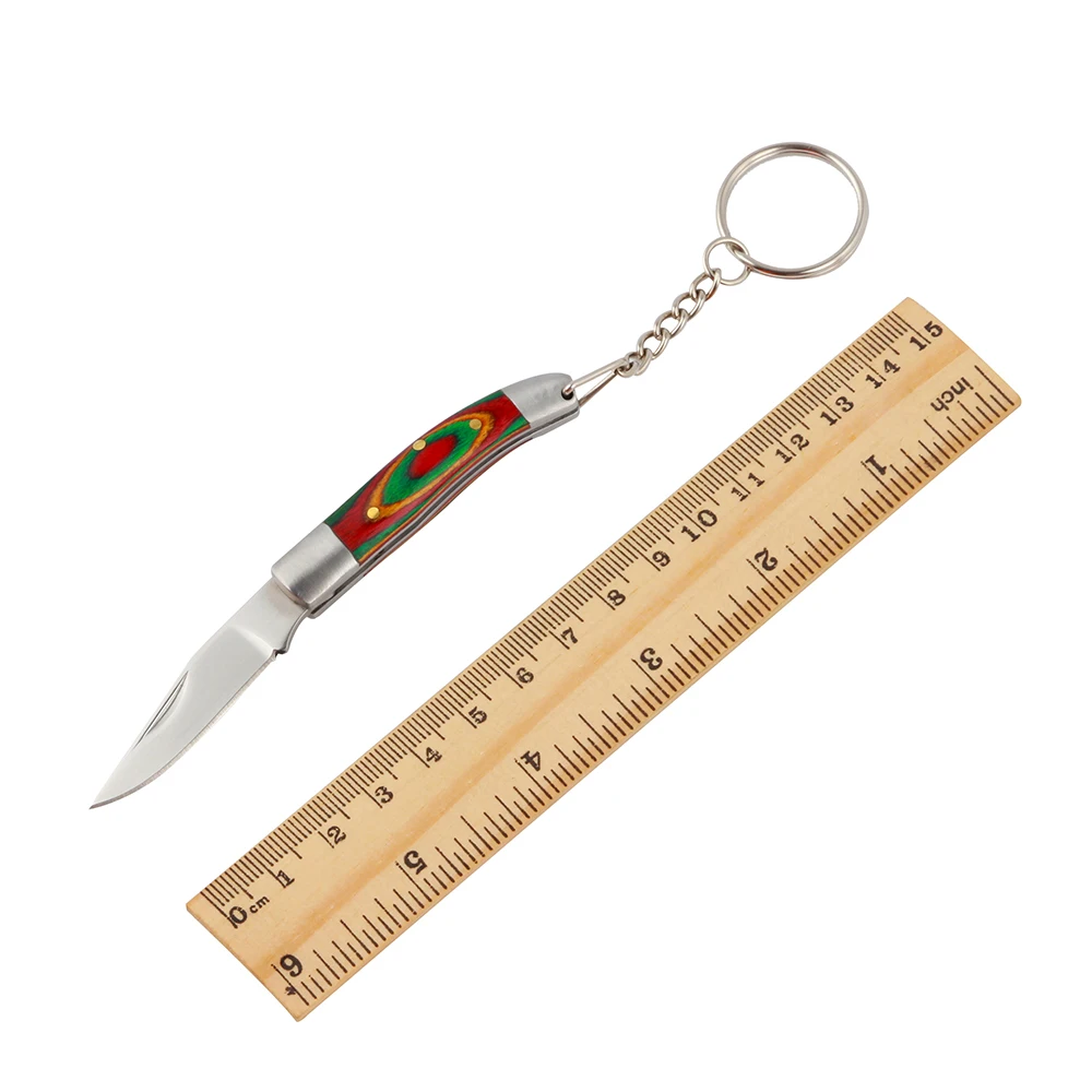 Мини карманная цепочка для ключей цветные ножи с деревянной ручкой тактические