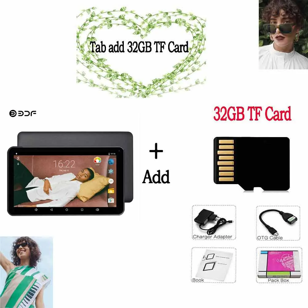 Tab Add 32GB TF Card BDF планшет 9 дюймов планшетный ПК четырехъядерный Android 5,1 RK3126 мини планшет дети 1 Гб+ 8 Гб WiFi планшеты 7 8 9 10 Play Store Tab - Комплект: Tab Add 32GB TF Card