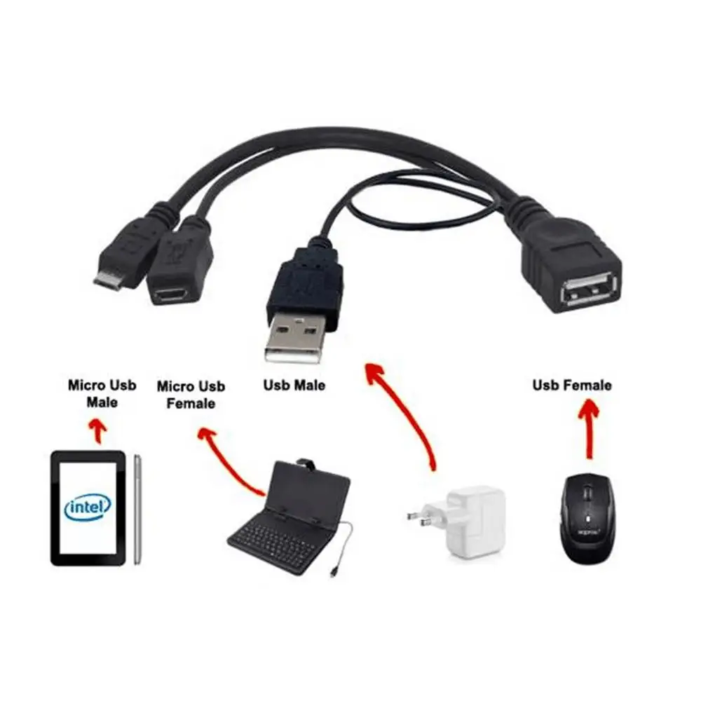 

Micro USB OTG Host Flash Disk Cable with Extral Micro & USB Power for Galaxy Cell Phone & Tablet