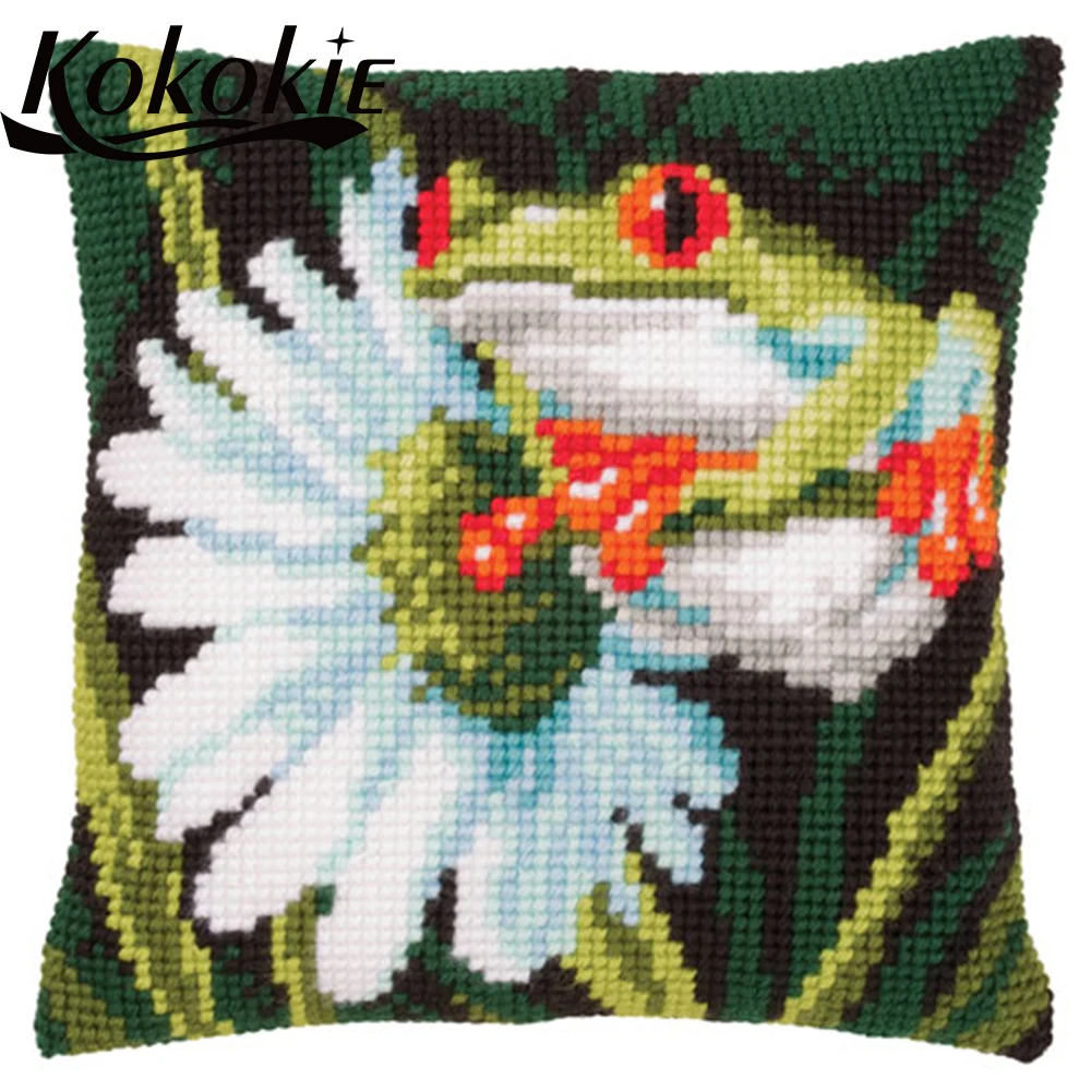 Вышивка крестиком ткань нитка декоративная подушка мультяшная лягушка вышивка