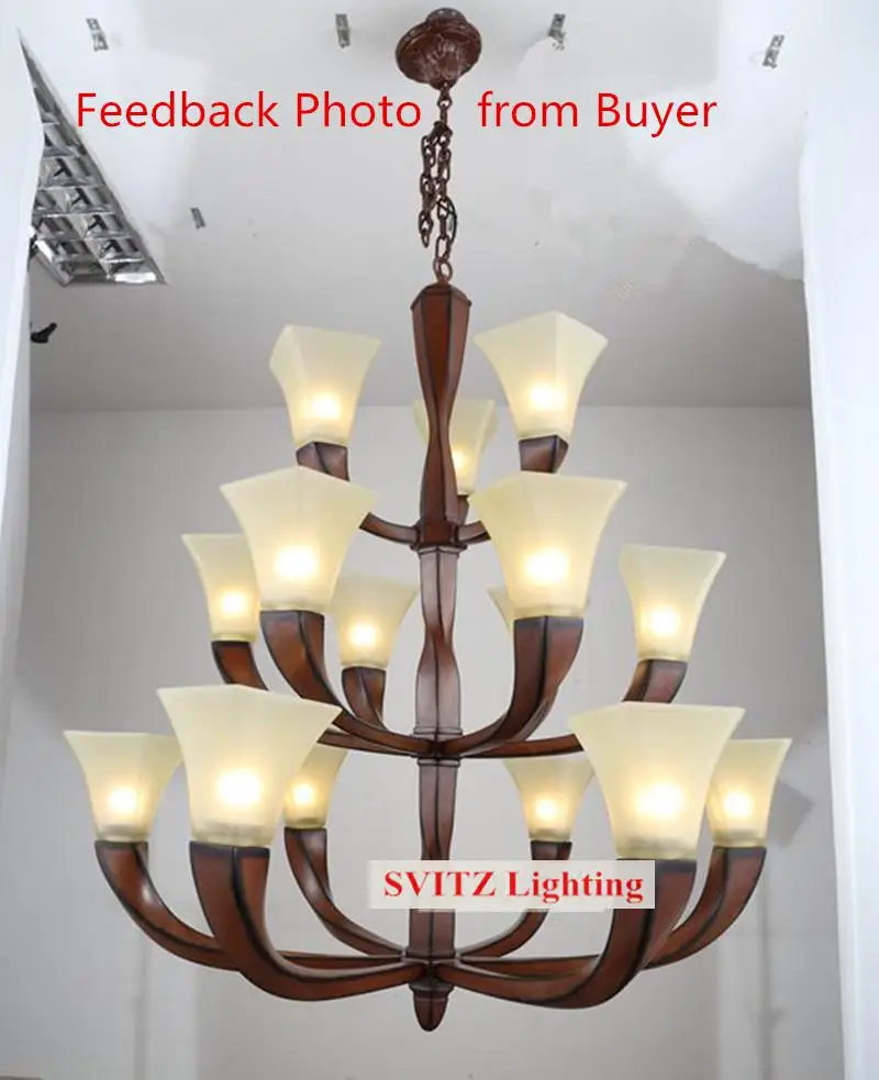 XL большая лобби люстра лампа для пентхауса американский белый стеклянный абажур