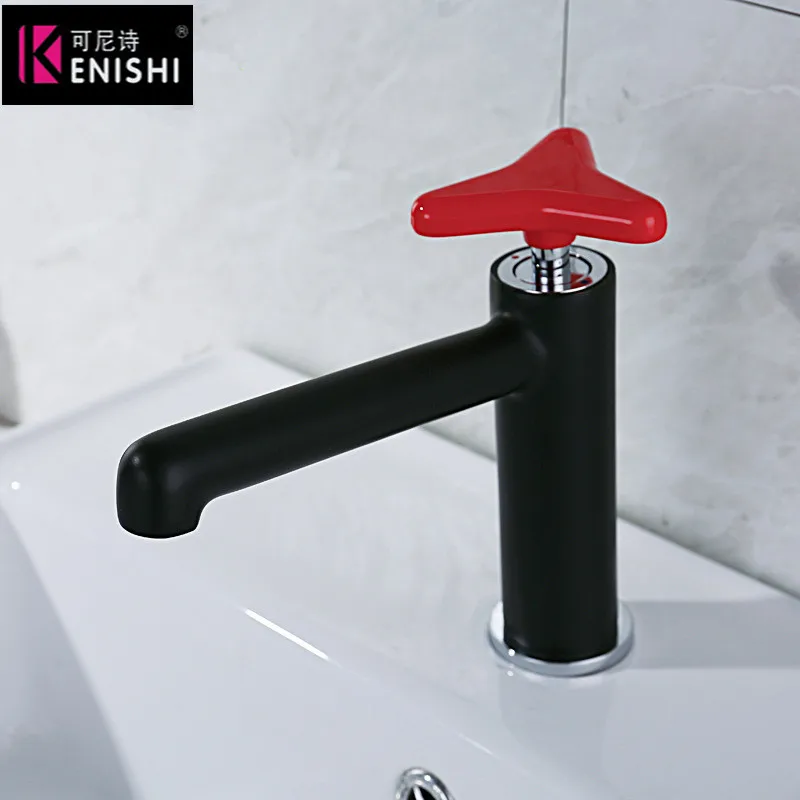 Kenishi новый стиль черный смеситель для ванной комнаты с Красной круглой ручкой