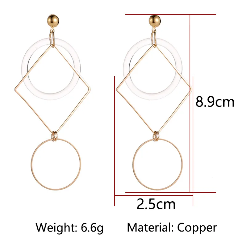 

Hollow Square & Hoop Metallic Geometric Long Golden Drop Earrings Women Dangle Earrings