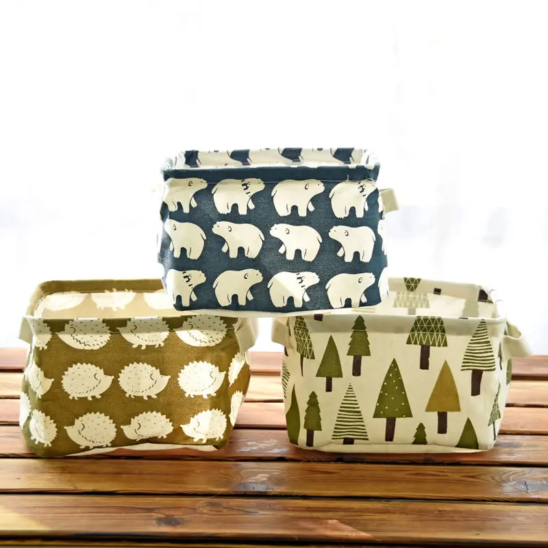 2017 Мультфильм Печать Хлопок Лен макияж коробка настольные корзины для хранения