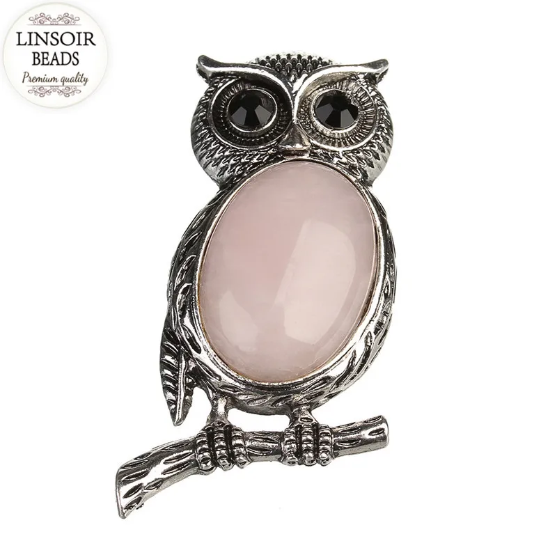 LINSOIR Fashion Metal Alloy Animal Owl Charms Pendants 48*29mm Natural Stone For Diy Necklace Jewelry Making F5518 | Украшения и