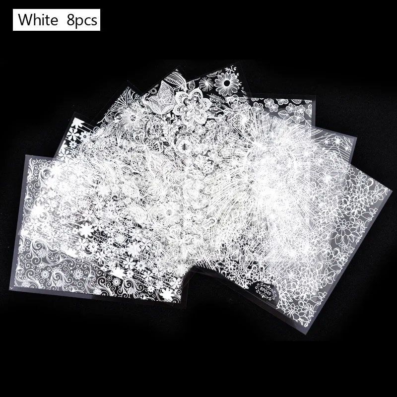 8 шт./компл. тисненые металлические наклейки для ногтей цветущие цветы