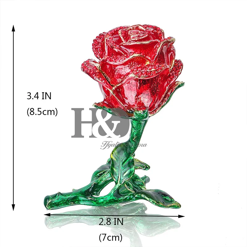 H&ampD Flower Trinket Box Hand-Painted Hinged Ring Holder Patterns Bejeweled Decor with Crystal Gift Collectible (red) | Дом и сад