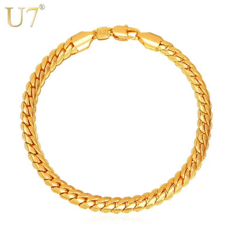 

U7 Minimalist Bracelet Men Jewelry Gold Color Gift Wholesale Meditation Hand Chain Cuban link Mens Bracelet Trendy H339