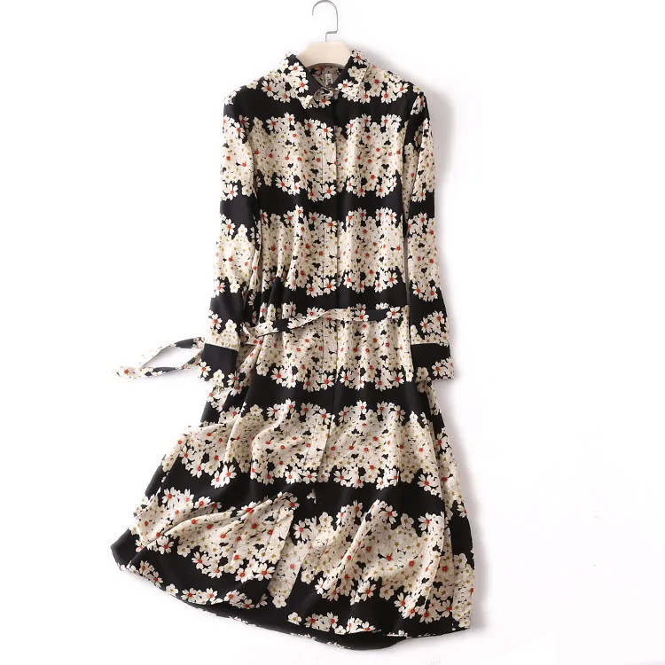 Женское Летнее шелковое платье винтажное с цветочным принтом из натурального