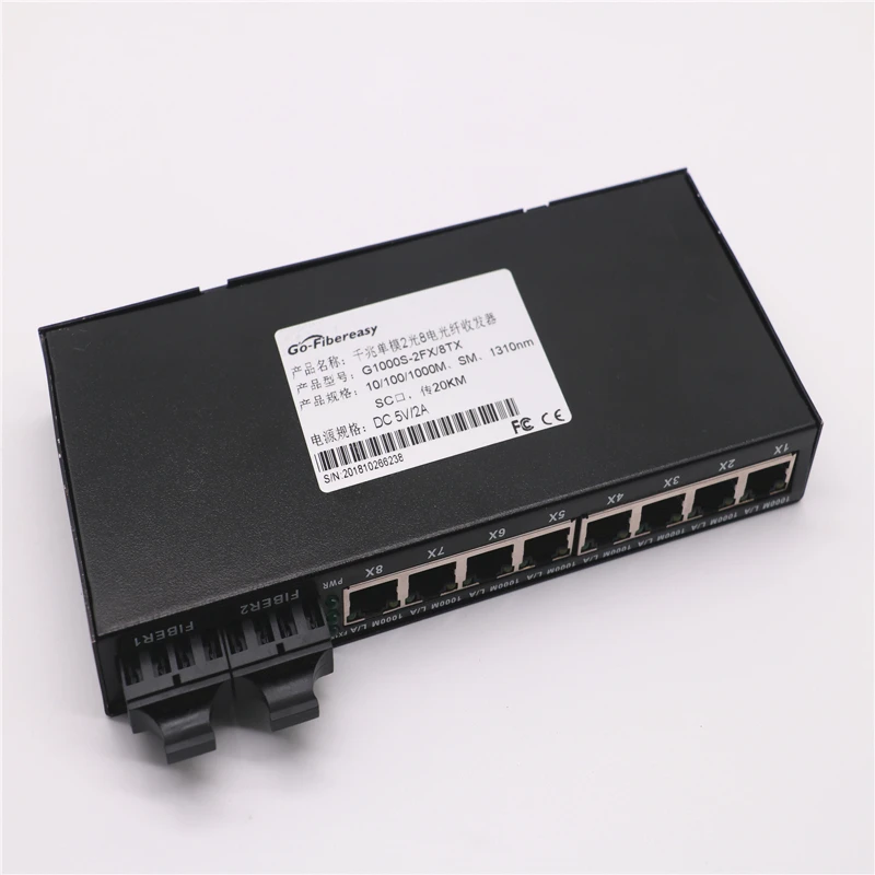 Гигабитное волокно коммутатора Ethernet 8-Порты и разъёмы TX до 2-Порты и разъёмы FX 10/100/1000 Мбит/с SMF DX волоконный преобразователь длина волны 1310nm 20 км SC разъем