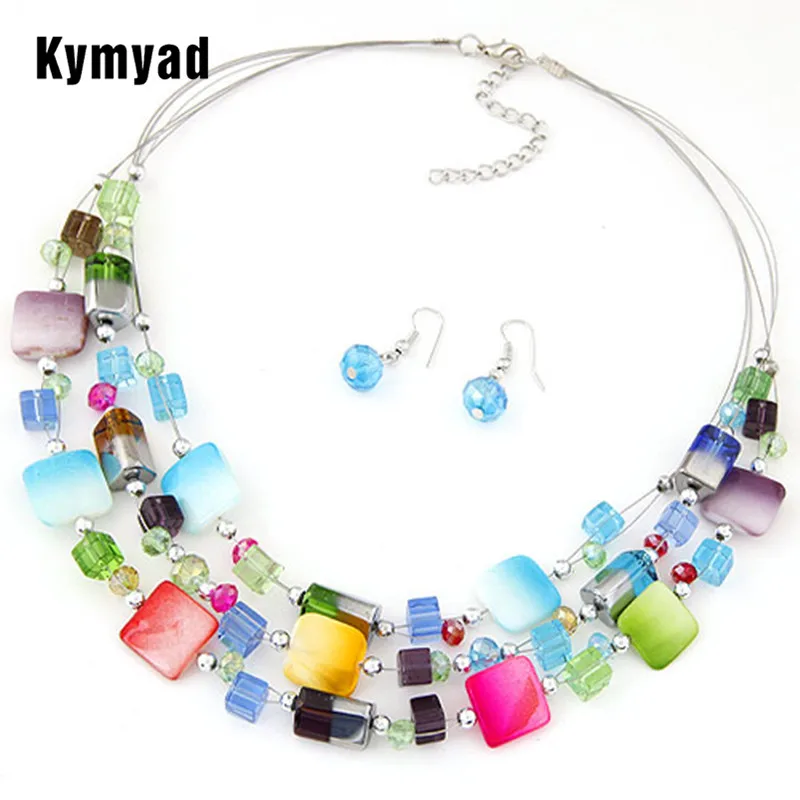 

Kymyad Bohemina Jewelry Sets Crystal Beads Earrings Necklace Sets For Women Costume Jewelry Multi layer Choker Necklace Set