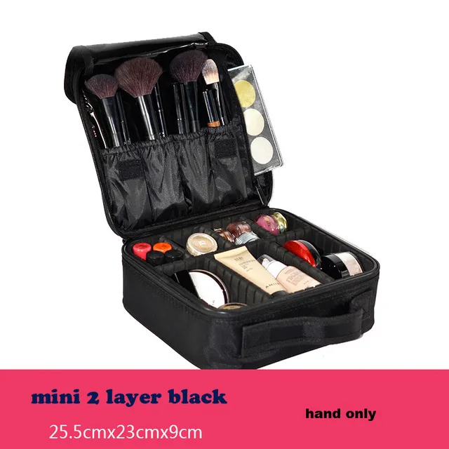 Mini-2 layer- black Органайзер для макияжа, Профессиональный Чехол для макияжа, женский косметический костюм для путешествий, чехол, сумка для хранения эфирного масла, мужские косметички и чехол s - Цвет: Mini-2 layer- black