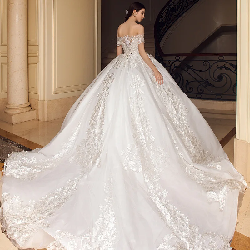 Бальное платье принцессы свадебные платья 2019 кружевное невесты с аппликацией и