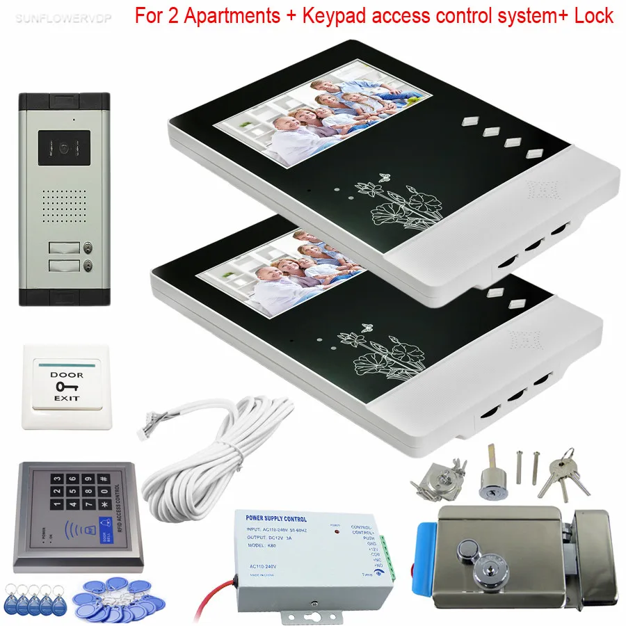 2 Apartments Video door phones intercom systems keys outdoor unit + Electronic lock Access Control ID Card Password System | Безопасность