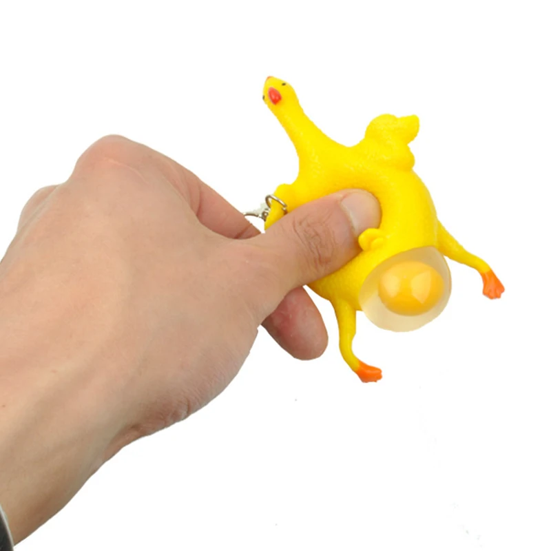 Novelty Yellow Chicken Laying Egg Keychains Sticky Venting Prank Mischievous Spoofing Mood Squeeze Relief Gift Key Chain Keyring | Украшения