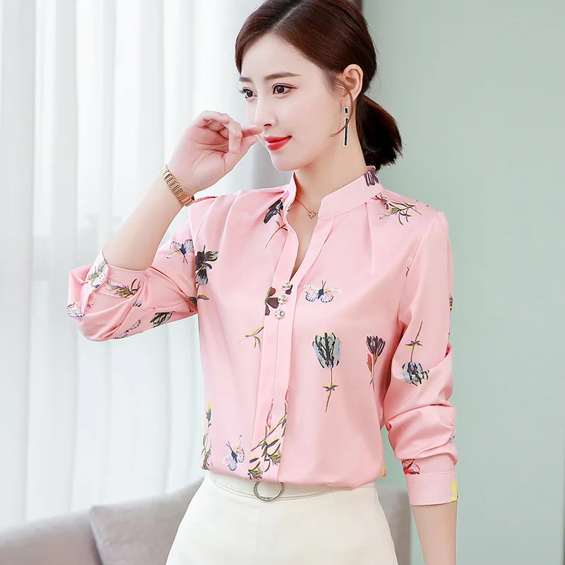 

2019 New Women Blouses Spring Autumn Casual Chiffon Shirts Shirt Long Sleeve Fashion Floral Print Blouse Top Plus Size Tops 5XL