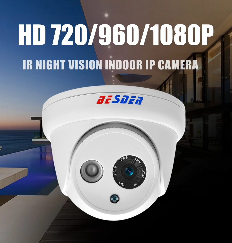 Besder HD 720P 960P 1080P IP камера DC12V POE48V ONVIF P2P Email Alam ночное видение CCTV Домашняя безопасность IP Cam сеть XMEye View