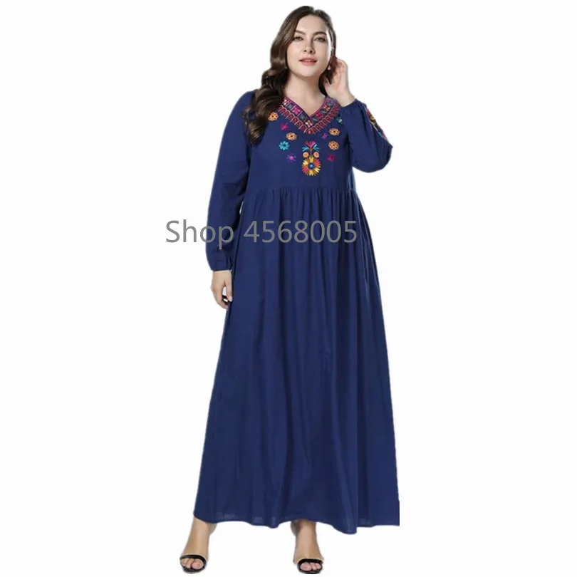 Одежда из Дубая для женщин вышивка с длинным рукавом V образным вырезом темно