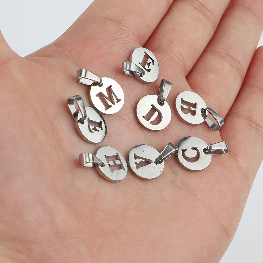 Fnixtar полые круглые DIY буквы инициалы кулон зеркальная полировка из нержавеющей