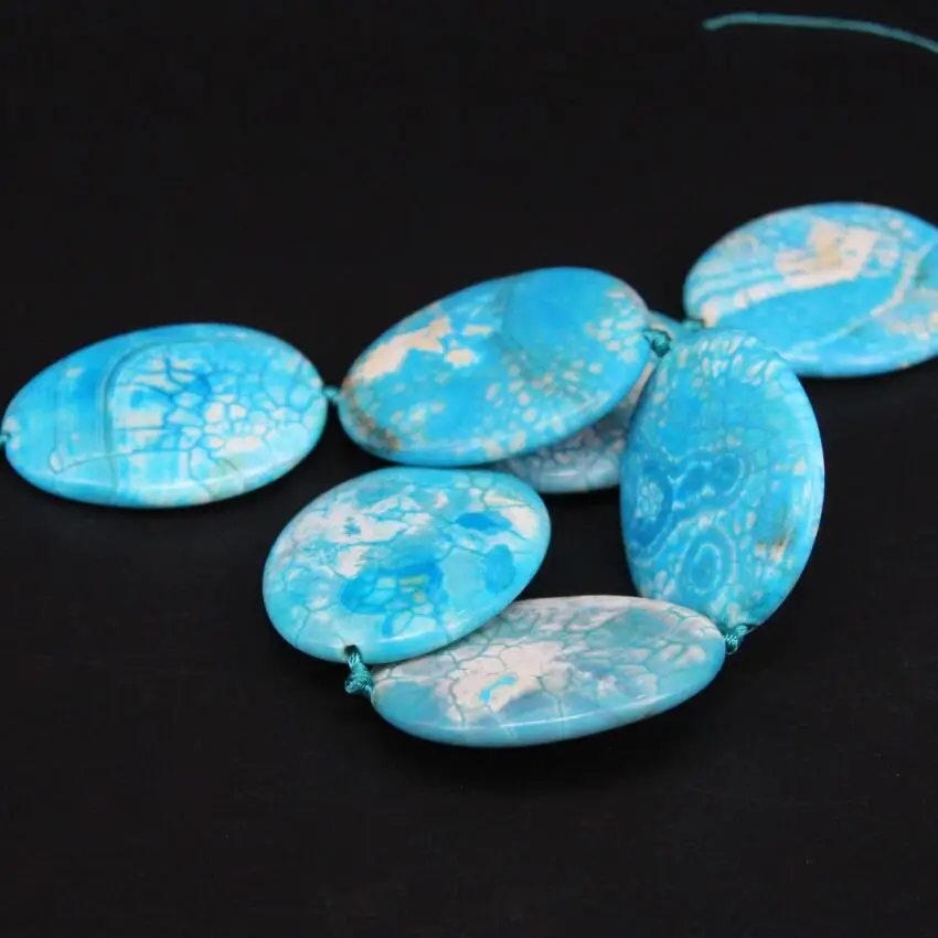 15 5 дюйма/нить большая НАТУРАЛЬНАЯ голубая агата с трещинами овальная плита