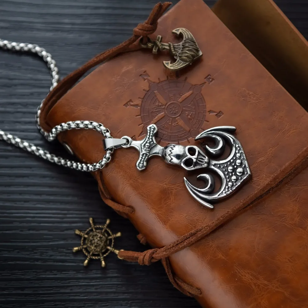 New European and American fashion personality domineering punk skull rock anchor titanium steel men's necklace.GX1446 | Украшения и