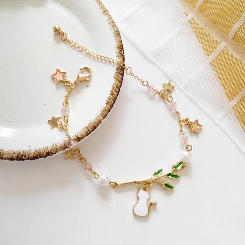 Timlee B027 мультяшный милый белый кошачий лист кулон браслет Сладкая звезда Имитация