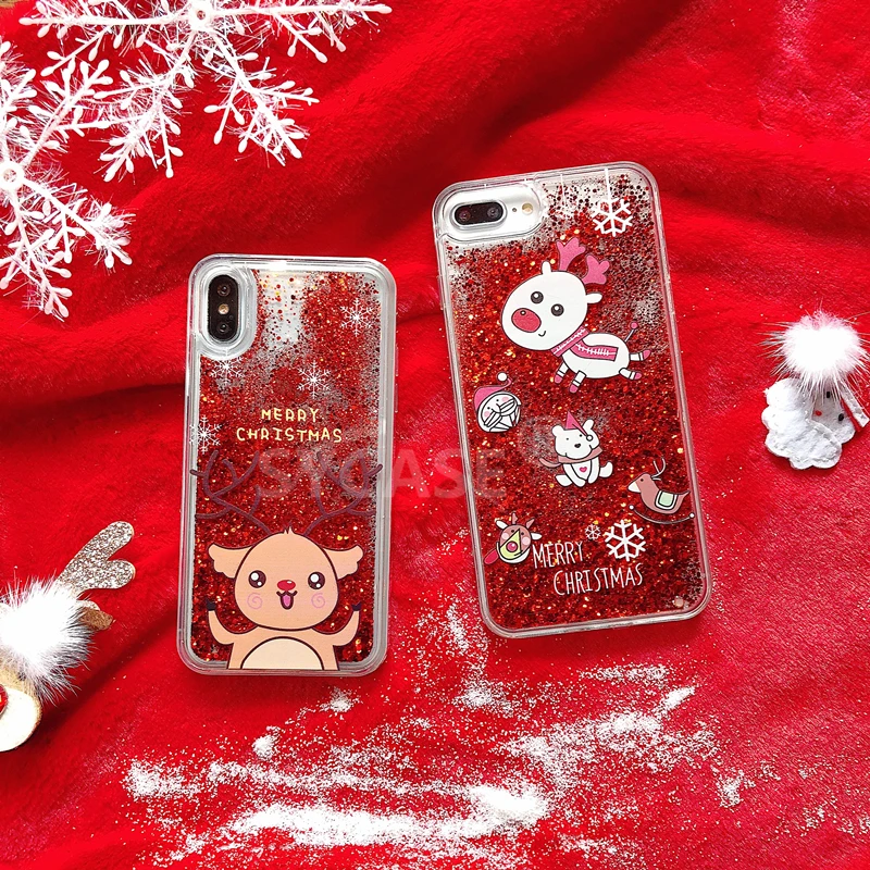 SYCASE Christmas quicksand case For iPhone 7 8 Plus 6 6s Case X Xr Xs Max Flash Powder Transparent Cartoon Cover |