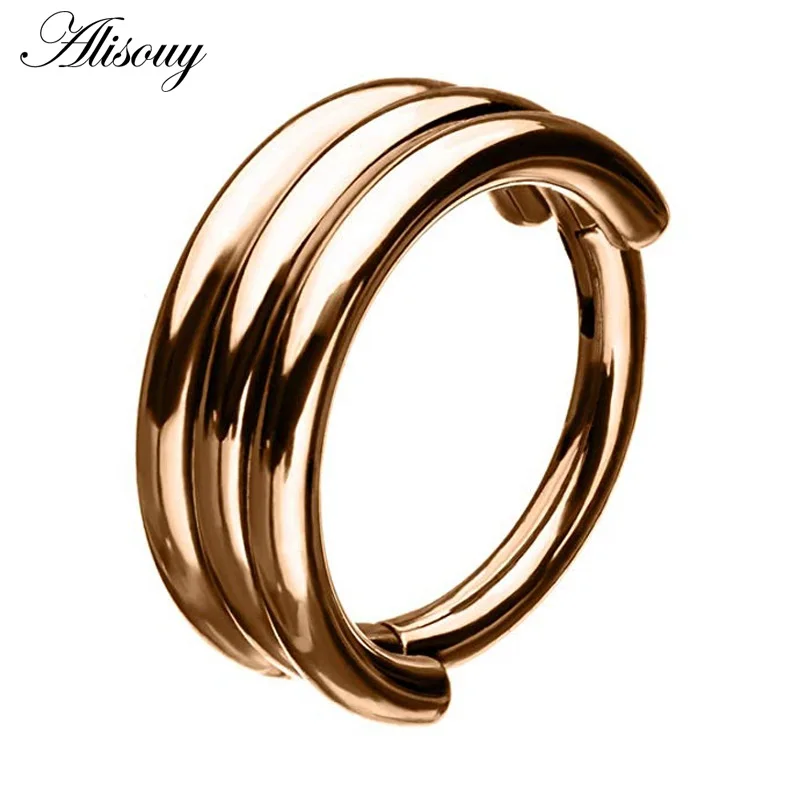 EM0895 Rose Gold 1 шт., 6 видов стилей, двухслойные стальные кликер, сегментные кольца для носа, шарнирное кольцо для пирсинга перегородки носа, для женщин и мужчин, ювелирные изделия для тела, Ombligo - Окраска металла: EM0895 Rose Gold