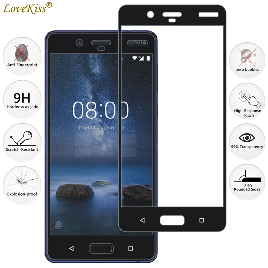 Для Nokia8 9H полное покрытие экрана стеклянная пленка для Nokia 8 защита 3D Покрытие