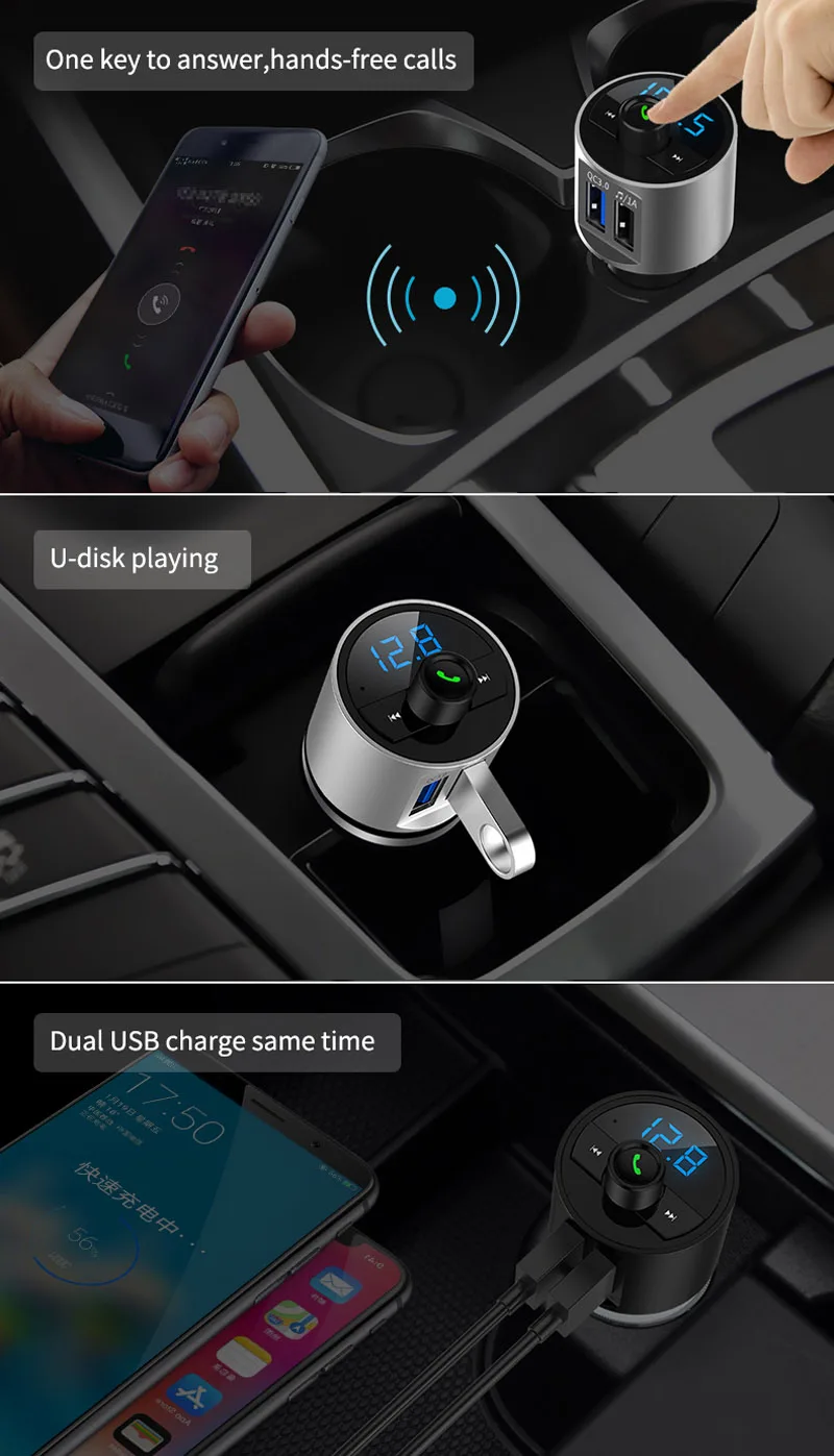 BT56 громкой связи Bluetooth Car Kit FM Беспроводной A2DP Автомобильный MP3 плеер TF карты/U