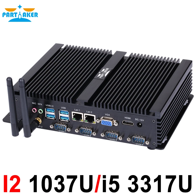 Fanless Mini PC Windows XP/7/8/10 Intel Core i5 3317U 1007U 2*Lans 4*RS232 COM industrial PC Rugged computer 300M WiFi HDMI+VGA