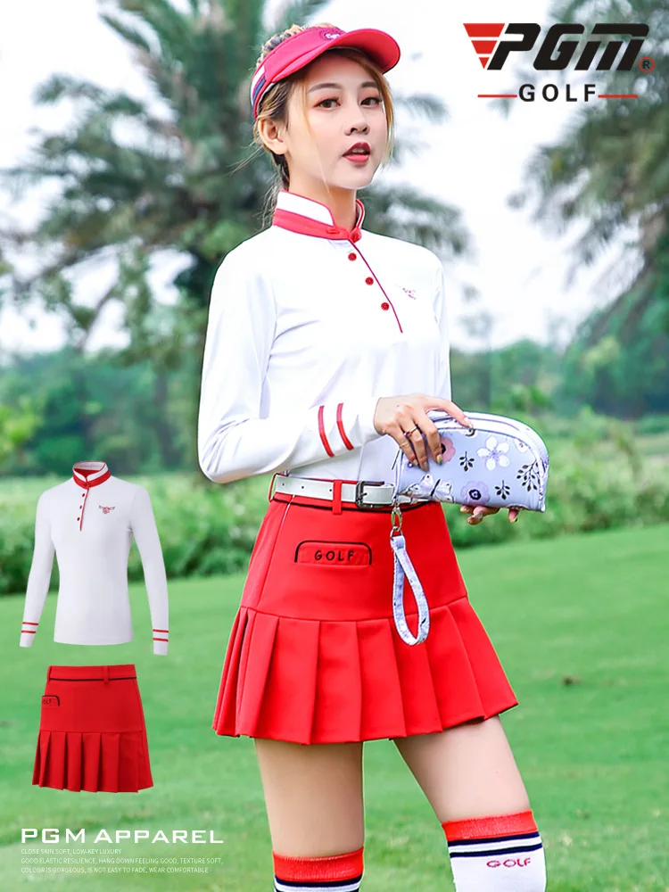Одежда для гольфа PGM Осень-зима женская футболка с длинным рукавом короткая юбка