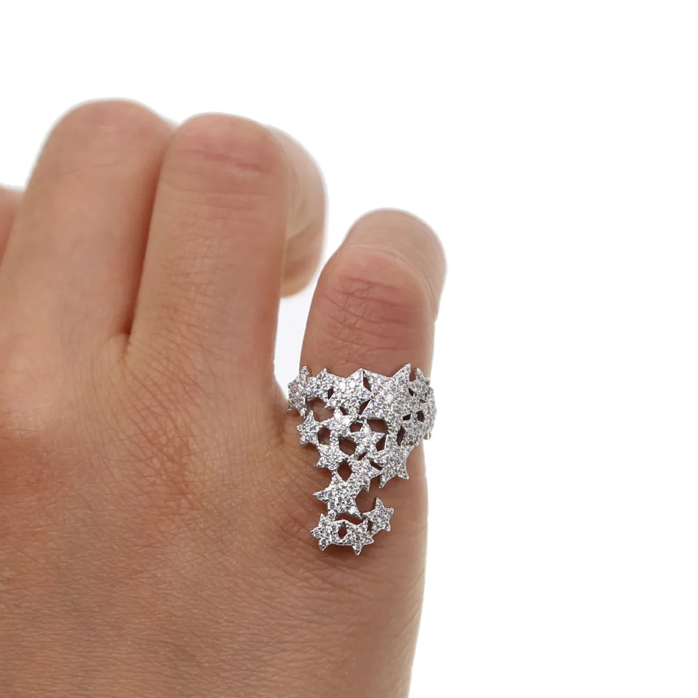 CZ Звезда кластер маленький палец кольца Элегантные Потрясающие женские вечерние ювелирные изделия серебряный белый cz цвет шикарные Роскошные звезды ювелирные изделия