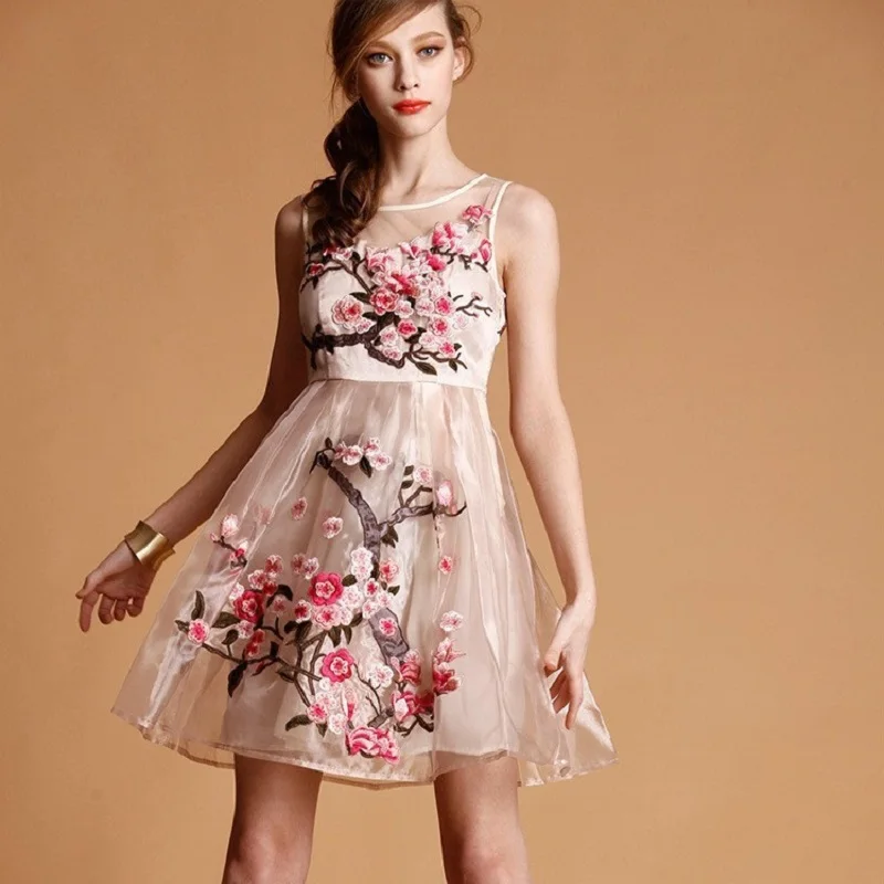 woman party dress 2018 new High quality summer embroidery Retro clothing Slim elegant Flower Dress XL XXXL free shipping dresses | Женская
