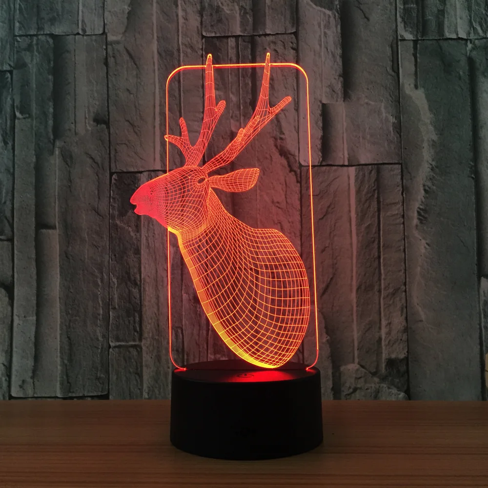 Xmas Deer 3D лампа USB СВЕТОДИОДНЫЙ светильник декор в виде оленя Романтический домашний подарок 7 цветов градиент изменение Фея свет стол Новинка огни