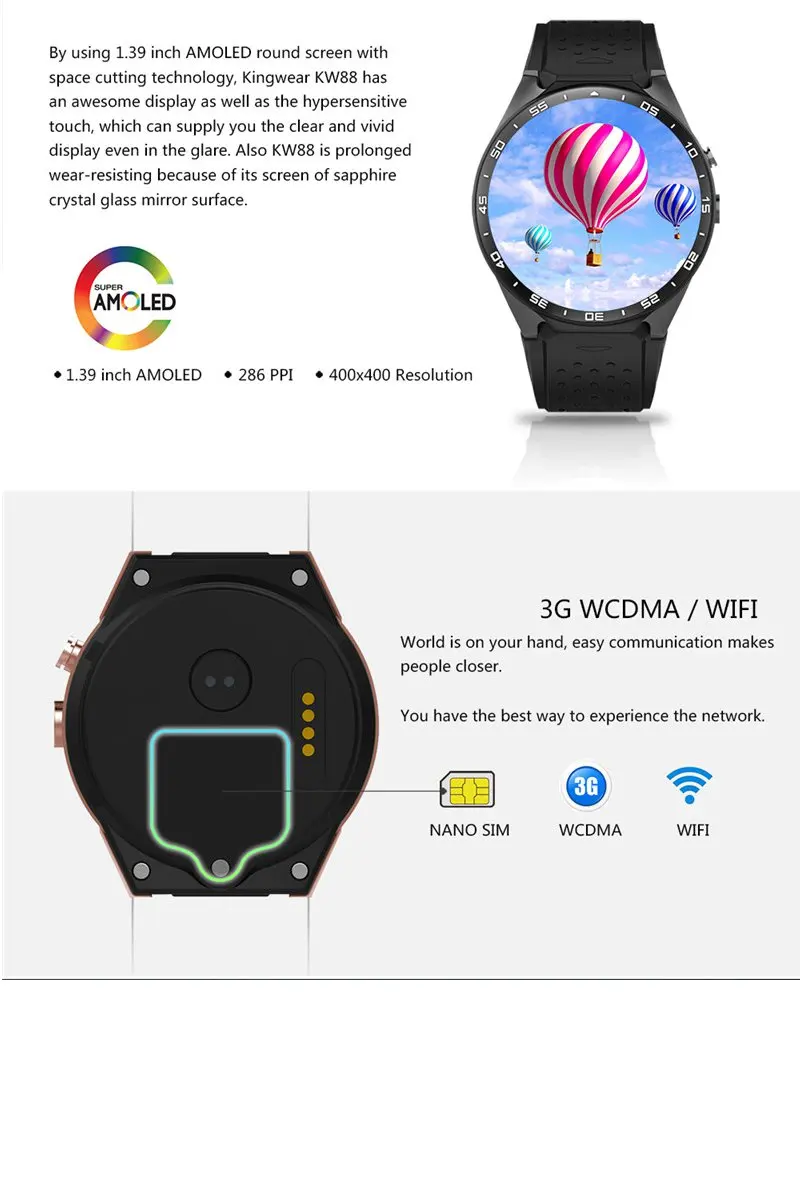 Смарт-часы Kingwear KW88 gps Bluetooth WiFi 3g Android фитнес-трекер сердечного ритма Смарт-часы PK samsung gear S3 lem5 a9