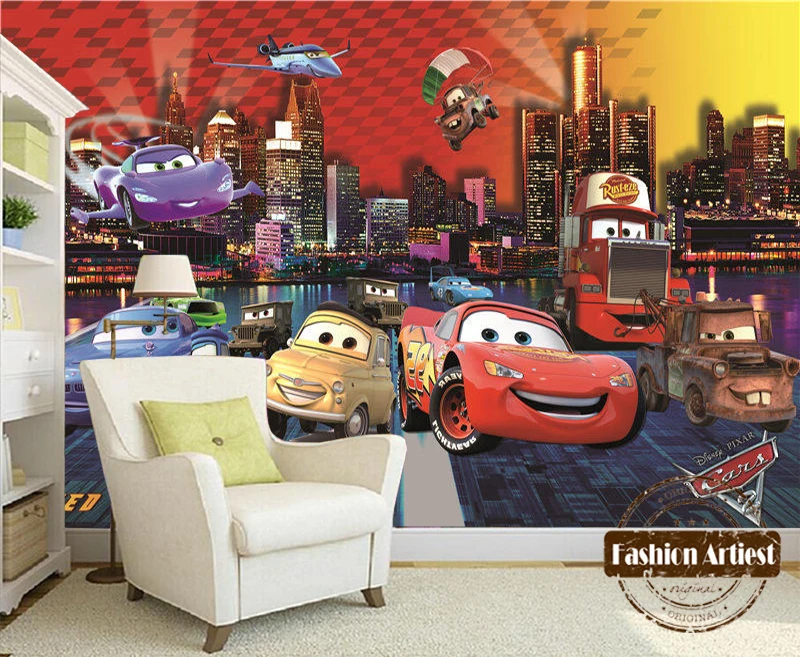 Пользовательские Дети Мальчики мультфильм обои роспись машина для бега красный