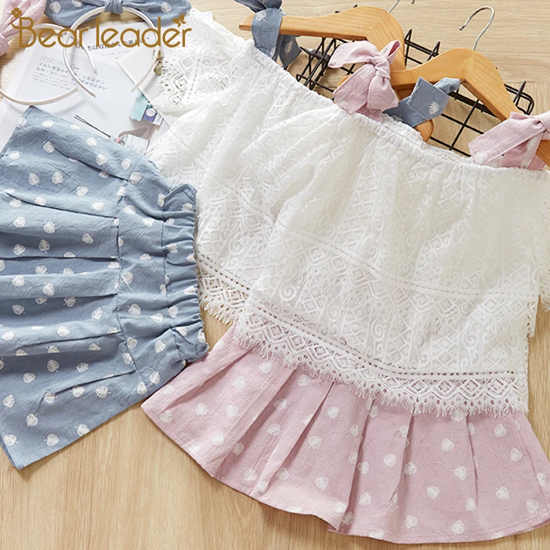 Bear Leader Girls Clothing Sets Fashion Summer Kids Flower Print Sling T-shirt+Solid Shorts 2Pcs Clothes | Детская одежда и обувь